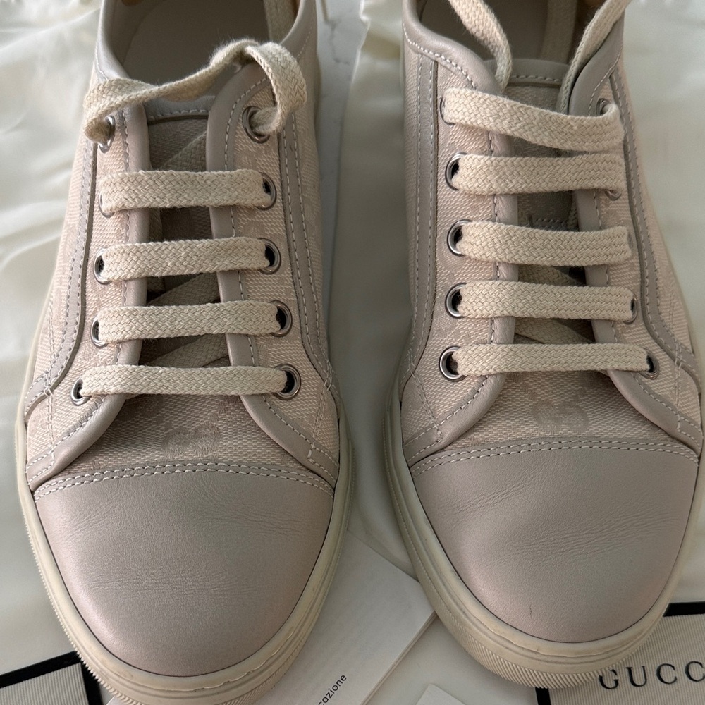 GUCCI Beige Tan GG monogram Women's Sneakers Shoes canvas leather low top 36 - Picture 7 of 10